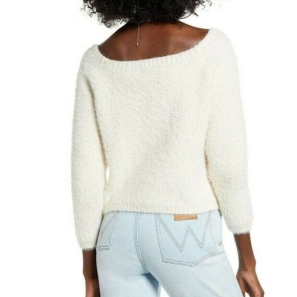 Cotton Emporium Ivory Button Up Eyelash Crop Cozy Sweater Super Soft Size L - Picture 5 of 11